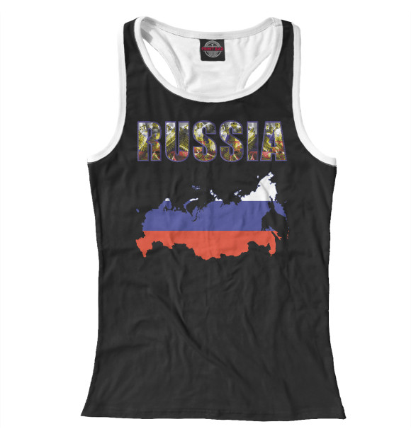 Женская майка-борцовка с изображением RUSSIA цвета Белый