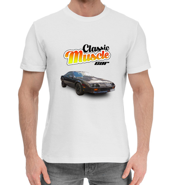 Мужская хлопковая футболка с изображением Classic muscle car chevrolet camaro цвета Белый