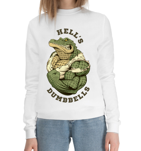 Женский хлопковый свитшот с изображением Hell's Dumbbells цвета Белый