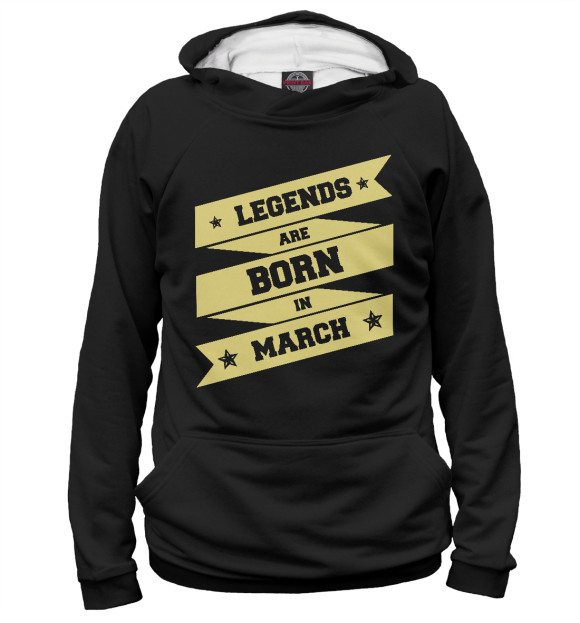 Женское худи с изображением Легенды рождаются в марте цвета Белый