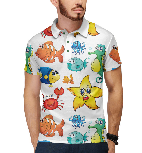 Мужское поло с изображением Sea Friends цвета Белый