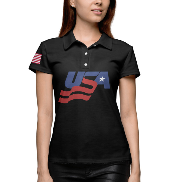 Женское поло с притом USA цвета Белый Женское поло с изображением USA цвета Белый