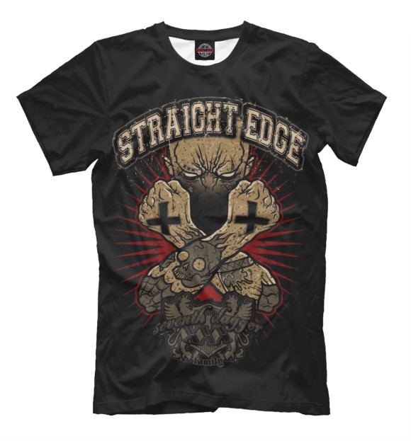 Мужская футболка с изображением Straight Edge цвета Черный