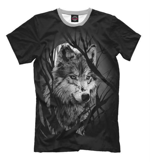 Мужская футболка с изображением Grey Wolf цвета Черный