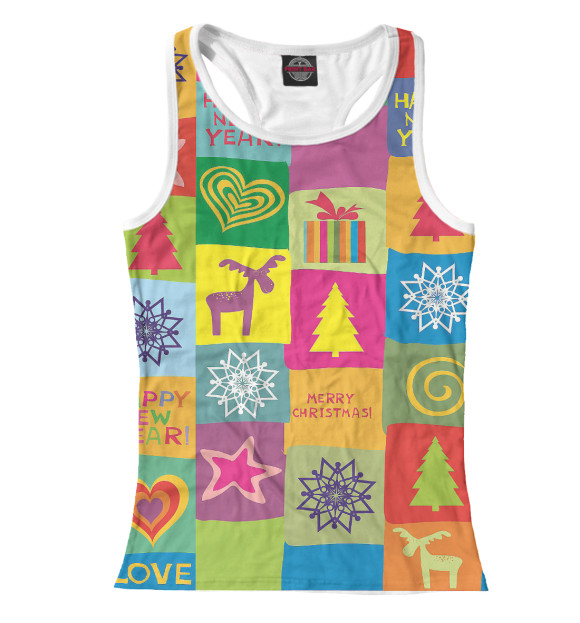 Женская майка-борцовка с изображением Новый Год цвета Белый