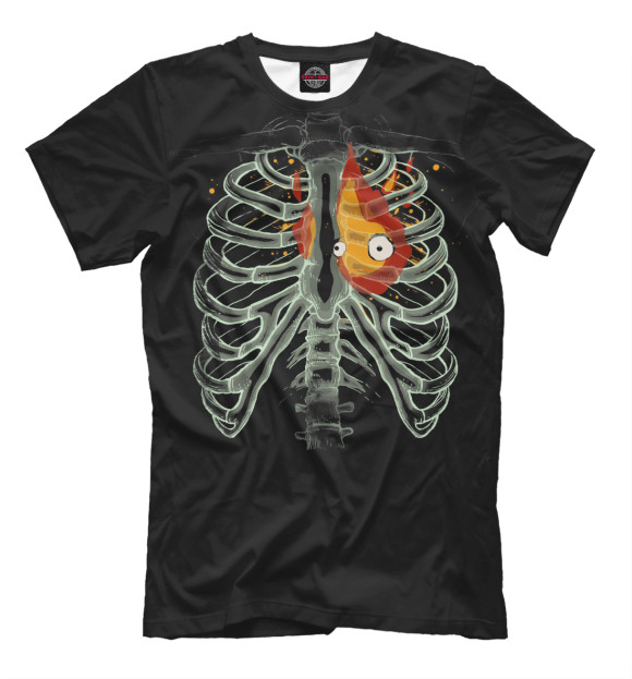 Мужская футболка с изображением Сердце в огне цвета Черный