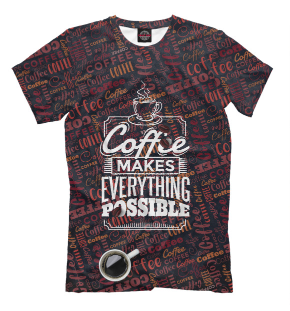 Мужская футболка с изображением Я Люблю Кофе цвета Молочно-белый