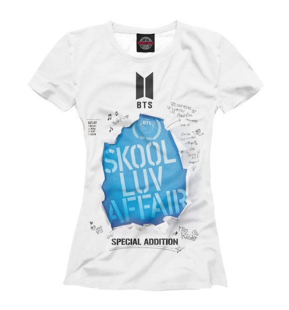Женская футболка с изображением BTS Skool luv affair цвета Белый