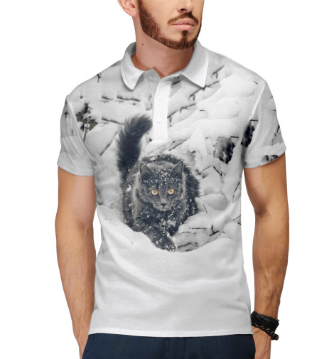 

Поло Print Bar, Белый, Кот в Снегу