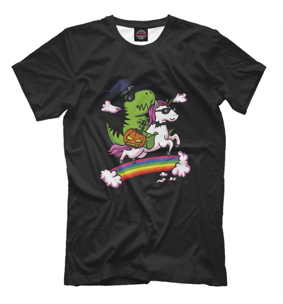 Мужская футболка с изображением Witch Rex Dinosaur Riding цвета Белый