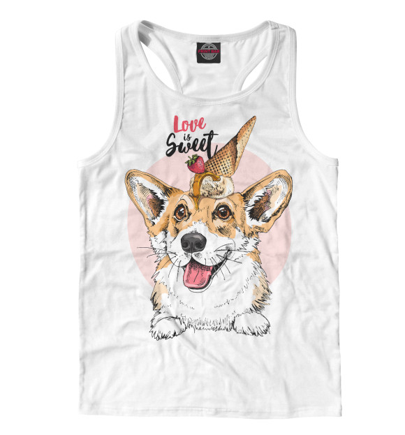 Мужская майка-борцовка с изображением Собака Корги цвета Белый