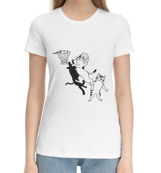 Женская хлопковая футболка Кошачий Баскетбол