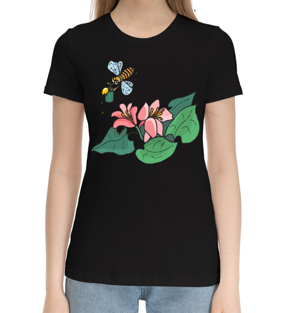 Женская хлопковая футболка с изображением Пчела цвета Черный