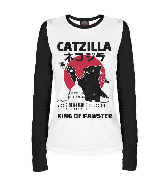 Женский лонгслив с изображением Котзилла цвета Белый