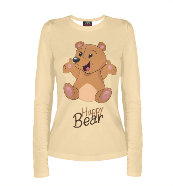 Женский лонгслив с изображением Счастливый Мишка цвета Белый