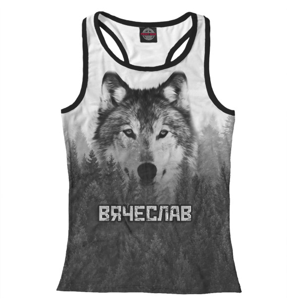 Женская майка-борцовка с изображением Волк над лесом - Вячеслав цвета Белый