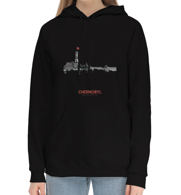 Женский хлопковый худи с изображением СССР Чернобыль. Цена лжи цвета Черный