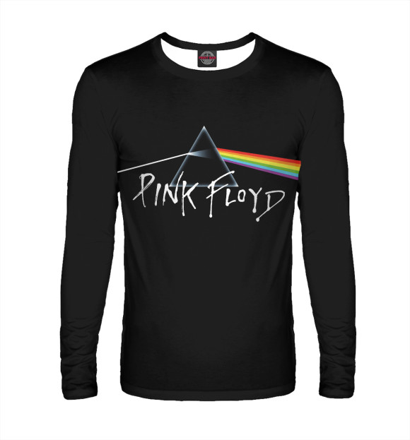 Мужской лонгслив с изображением Pink Floyd: Пинк Флойд лого и радуга цвета Белый