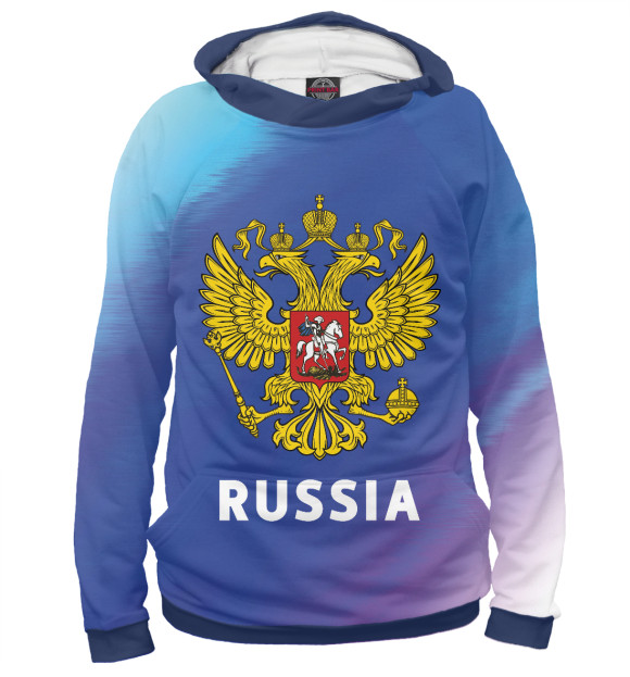 Мужское худи с изображением Russia / Россия цвета Белый