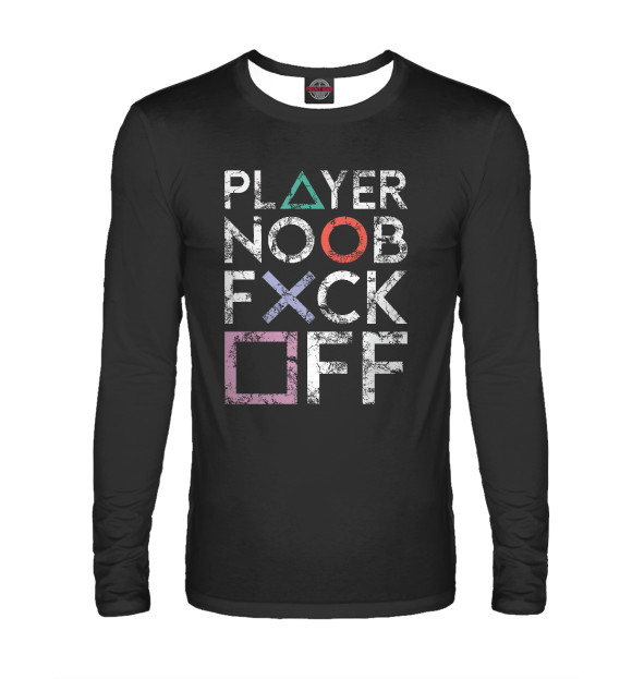 Мужской лонгслив с изображением Player noob f*ck off цвета Белый