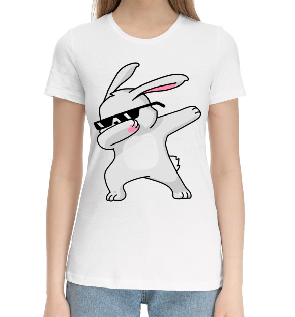 Женская хлопковая футболка с изображением Кролик DAB цвета Белый