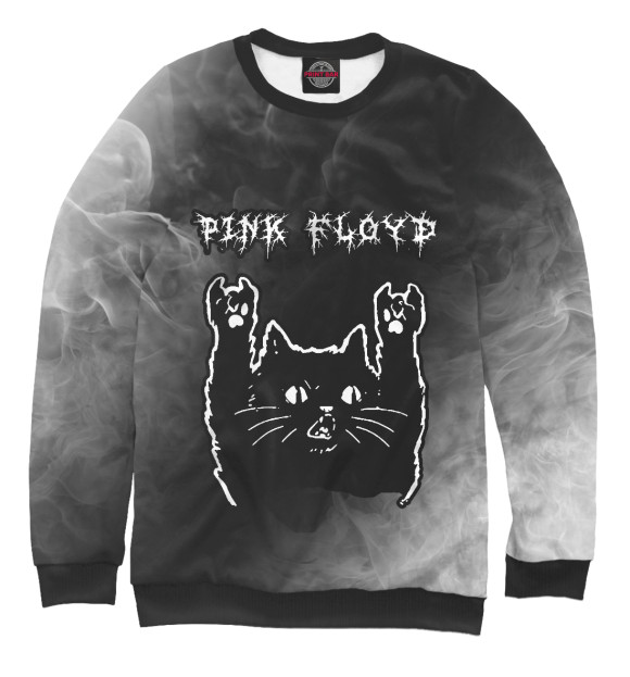 Мужской свитшот с изображением Pink Floyd / Рок Кот цвета Белый