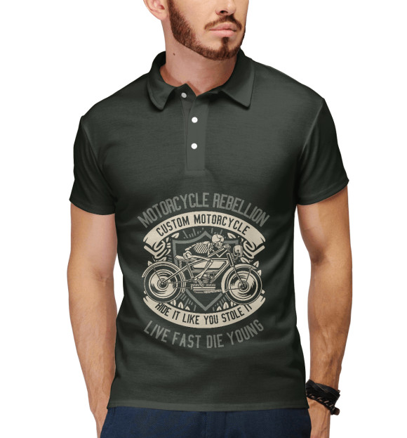 Мужское поло с изображением Мотоцикл цвета Белый