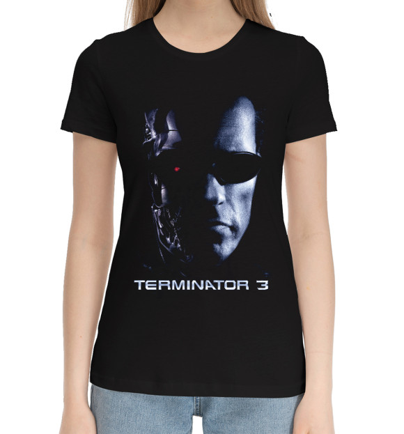 Женская хлопковая футболка с изображением Терминатор 3 цвета Черный