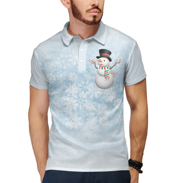 Мужское поло с изображением Снеговик цвета Белый