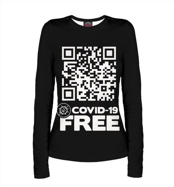 Женский лонгслив с изображением COVID-19 FREE ZONE цвета Белый