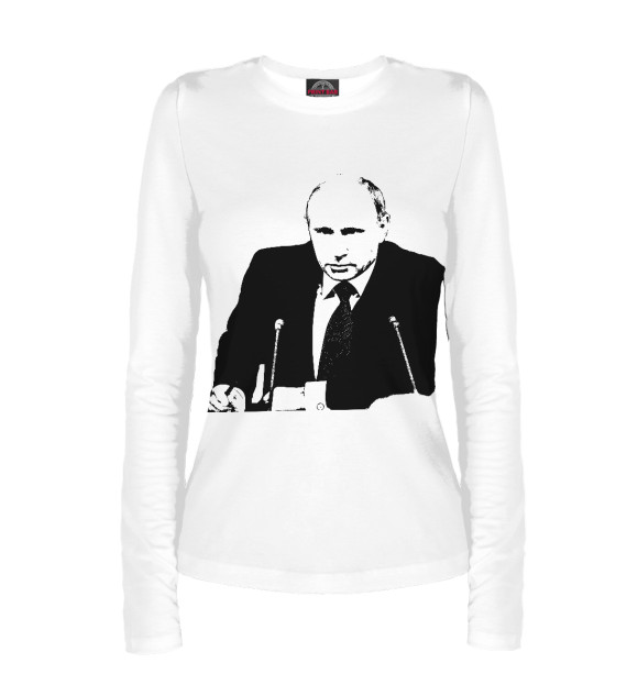 Женский лонгслив с изображением Путин цвета Белый