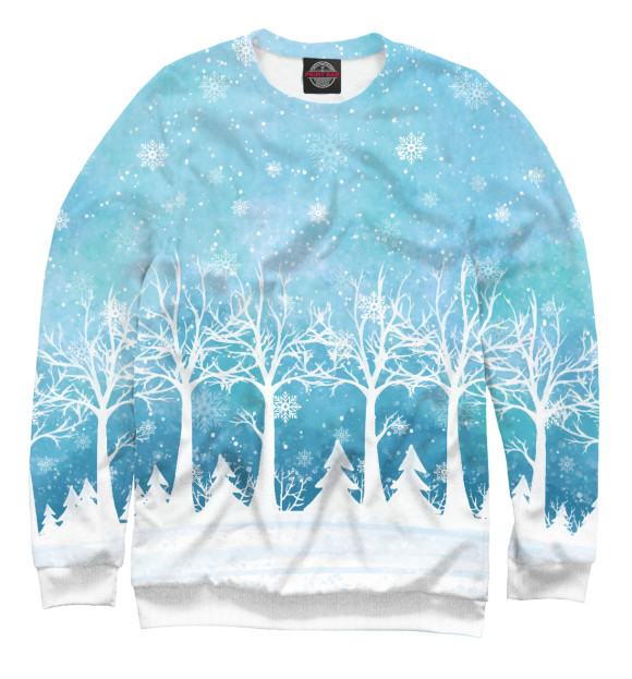 Мужской свитшот с изображением Снежный лес цвета Белый