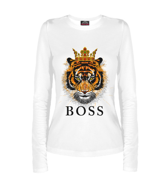Женский лонгслив с изображением Boss цвета Белый