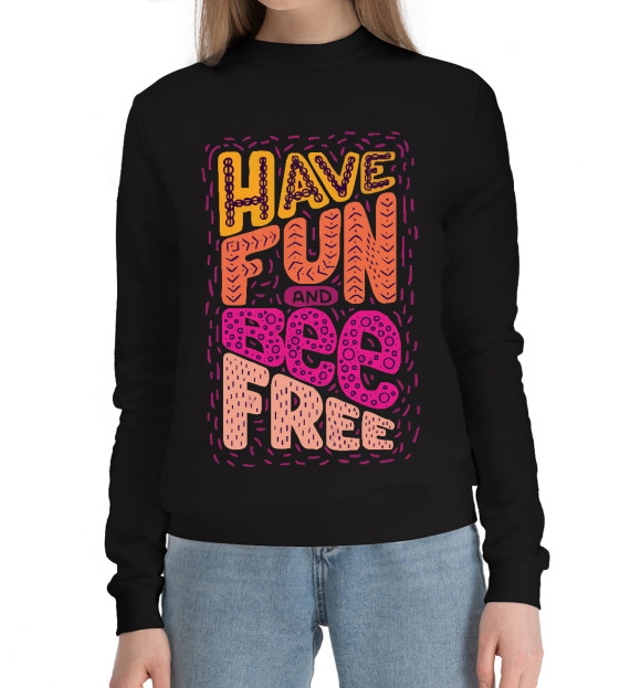 Женский хлопковый свитшот с изображением Будь свободен цвета Черный