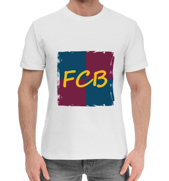 Мужская хлопковая футболка с изображением FC Barcelona цвета Белый