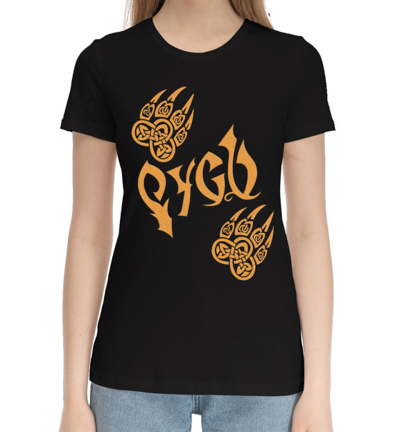 Женская хлопковая футболка с изображением Язычество Русь цвета Черный