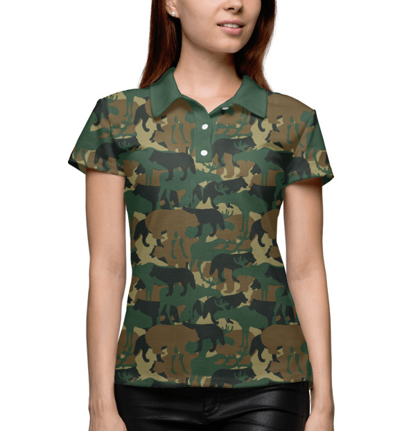 Женское поло с изображением Звери (камуфляж) цвета Белый
