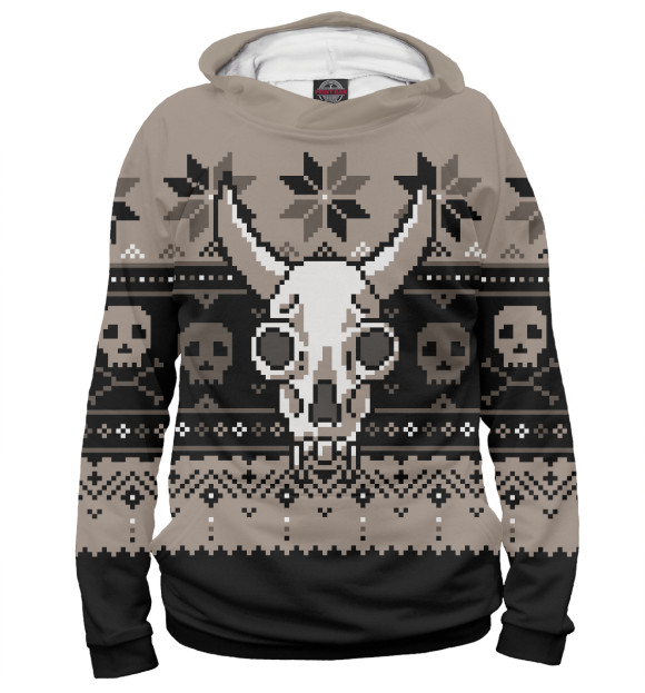 Женское худи с изображением Свитер с черепом быка цвета Белый