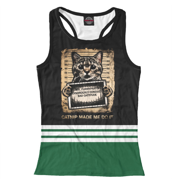Женская майка-борцовка с изображением Catnip Made Me Do It Cat цвета Белый