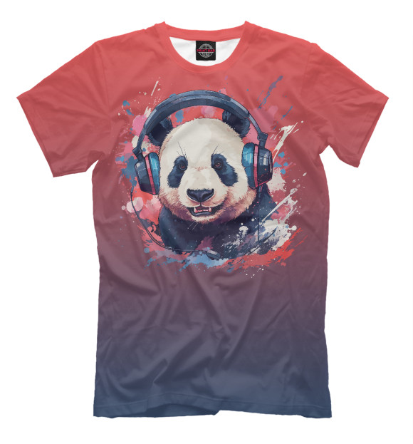 Мужская футболка с изображением Панда в наушниках цвета Белый