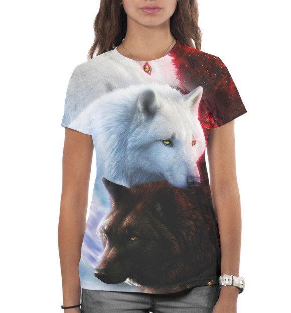Женская футболка с изображением Волки цвета Белый