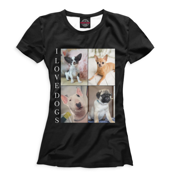 Футболка для девочек с изображением I love dogs цвета Белый