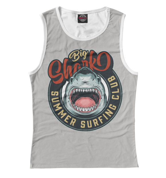 Женская майка с притом Акула цвета Белый Женская майка с изображением Акула цвета Белый