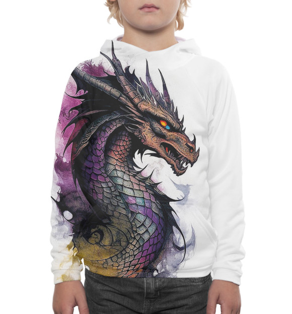 Худи для мальчика с изображением Dragon цвета Белый