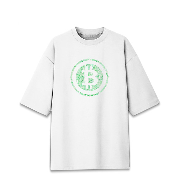 Мужская футболка оверсайз с изображением Bitcoin / Биткоин цвета Белый