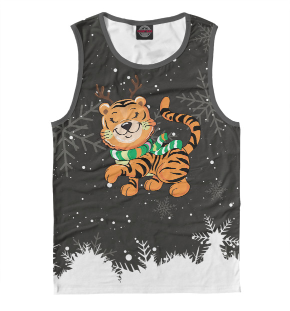 Мужская майка с изображением Тигр с рожками оленя цвета Белый