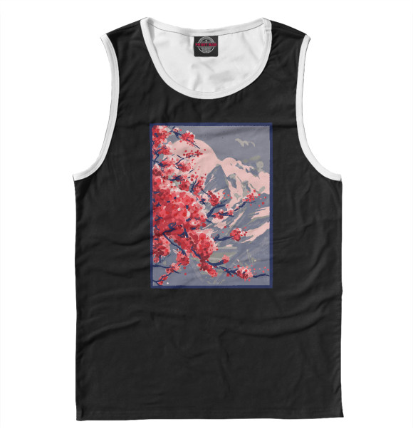 Майка для мальчика с изображением Горный пейзаж Сакура цвета Белый