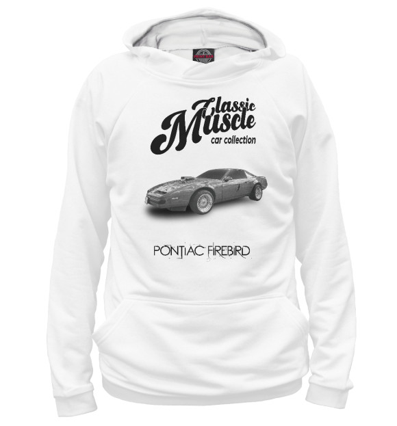 Мужское худи с изображением Маслкар Pontiac Firebird на белом фоне цвета Белый