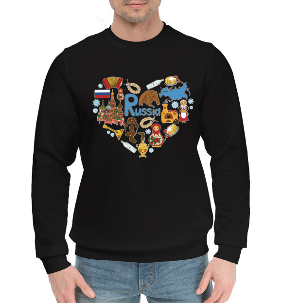 Мужской хлопковый свитшот с изображением Люблю Россию цвета Черный