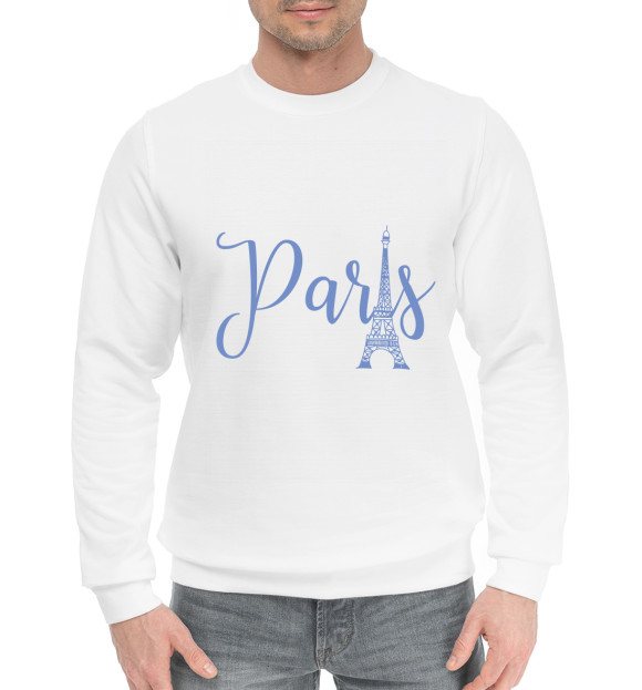 Мужской хлопковый свитшот с изображением Париж цвета Белый